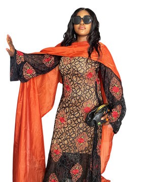 Lala Regal Woman Lace Dress and Long Metallic Cape Ensemble/ Weddings/Special occasions