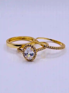 14k Yellow Gold Wedding Rings set+Women's Engagement and Wedding ring pair