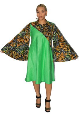 Green Ankara Mix Dress shirt, Ankara Shirt Dress, Ankara Dress