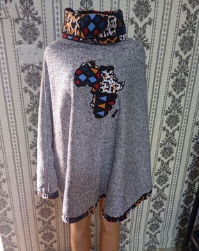 African Print Women Poncho Top, Ankara Sweater, warm African clothes
