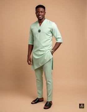 Men Green Two-Piece Kaftan &amp; Trousers