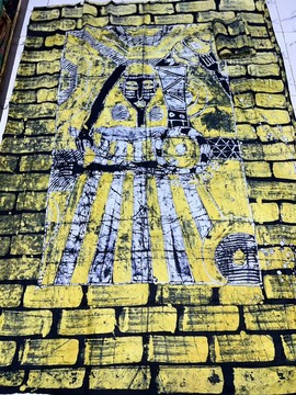 Batik Adire soft cotton with hand drawn art (yellow/white/black)