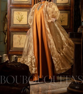 African Boubou dress for women "Inaré" Caramel in organza — With headscarf