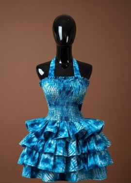Robe dos nu à volants bleu tie-dye