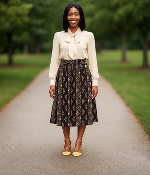 African Mudcloth Skirt | Midi Length Flared Chiffon Style