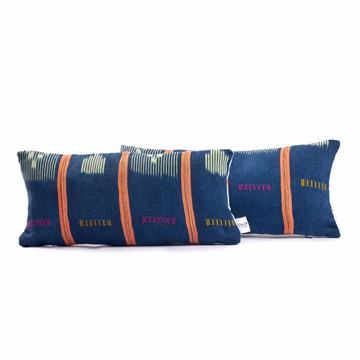 2pcs Blue and Orange Vintage Baoulé Cloth Small Lumbar Cushion Covers
