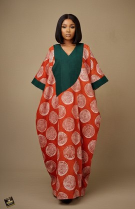Crimson Swirl Aso-Oke Panel Kaftan