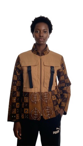 Color Block Afrocentric Coat with Cargo Pockets