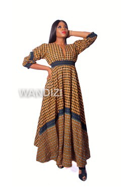 African Print Deep  V-neck Maxi Dress, Ankara Long Dress, African Clothing for Women