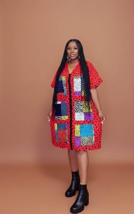 Robe éclectique à pois et patchwork