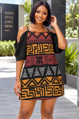 Bogolan Mudcloth Print Women's Off-Shoulder Cami Dress | African Womenswear | Bynelo