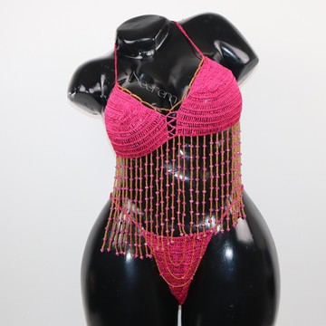 Lingerie élégante et raffinée fait main,Nuisette tricotée perlée artisanale,