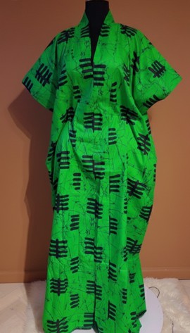 vibrant green and black patterned kimono dress for a bold look