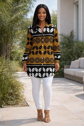 The Cowrie Print Vivid Rhythm Shirt Dress – Color with movement