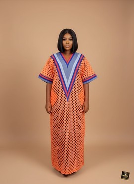 Peach Eyelet Maxi Kaftan