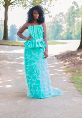 Teal Blue Polyester Ruffle Statement Sleeveless Two Piece Set