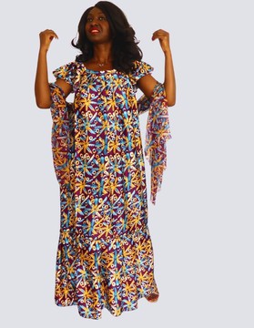 Chic flared dress printed silk satin
