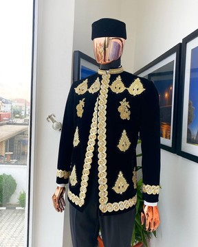 A “Justin” Gold embrodery on black velvet Ceremonial suktan