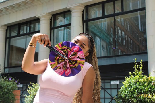 African Ankara Print Handheld Folding Hand Fan-  Violet Floral print