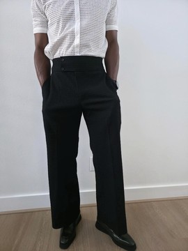 Wide-Leg Trousers with Full Side Zippers | Adjustable Silhouette Black Textured Pants