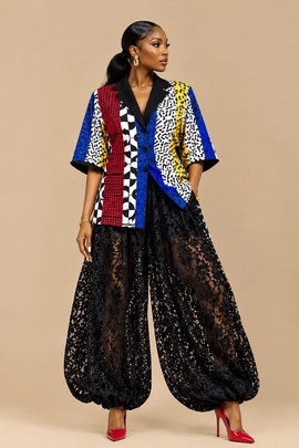 Women’s African Print Patchwork Blazer &amp; Wide Leg Balloon Pants Set
