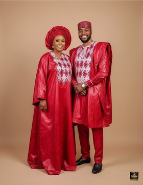 Couple's Bazin Agbada &amp; Bubu Set