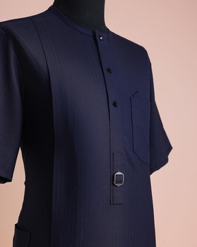 A Midnight Blue, Invisible Herringbone Stripe, Jorgecarli, Front Flap Kaftan