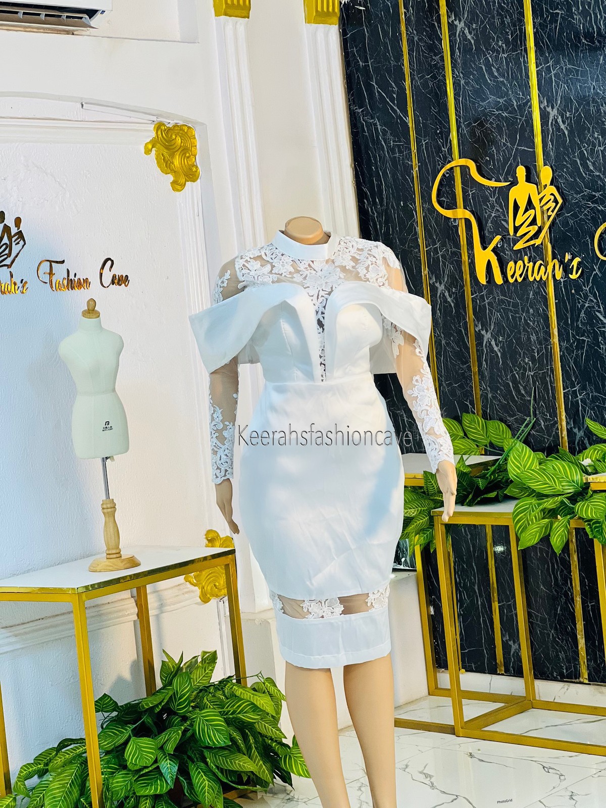 open lace back dress White summer dress women chic elegant square neck evening birthday par –  formalgowns main image 0