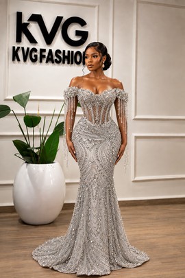 Silver corset prom dress, beaded corset prom dress, beautiful dinner bridal dress