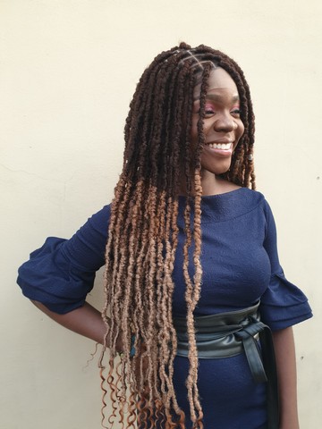 35 inches ombre nappy distressed locs ,frontal wig, wig for black women