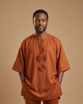 Men's Burnt Orange Embroidered Senator Suit Two-Piece Set