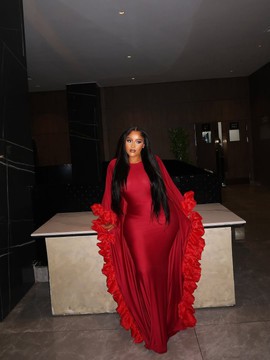 Red  ruffles  Damask Brocade Boubou Gown,African Fashion, Plus size dress reception dress