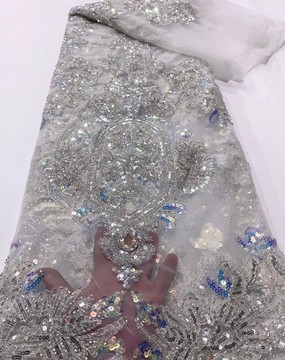 Tissu en dentelle brodée de perles, 5 yards