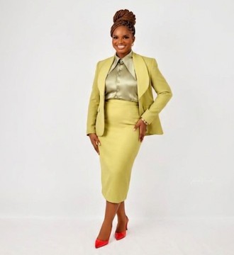 Yellow Blazer with Gold Satin Blouse