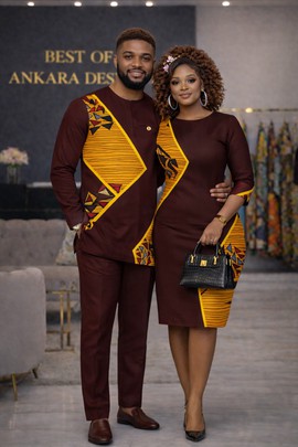 Ensemble de luxe assorti en Ankara pour couple – Tenues assorties pour mari et femme (Ensemble familial 3 pièces en option)
