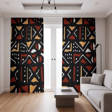 Ethnic Red and Black Blackout Curtains Mudcloth (Two Piece) LARGER SIZES AVAILABLE