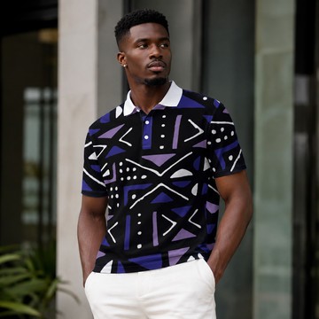 Mudcloth African Print Men's Heavyweight Polyester Polo Shirt | African-Inspired Apparel | Bynelo