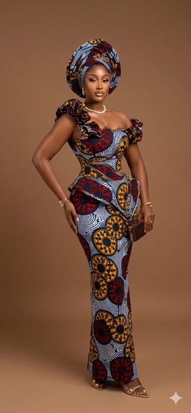 Ensemble péplum Ankara traditionnel multicolore