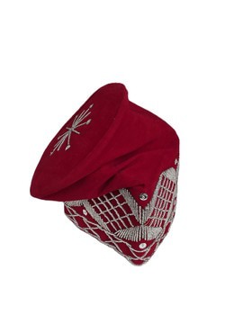 Red Velvet Fila Cap, Embroidered Yoruba Wedding Groom Hat