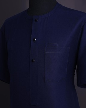 A midnight blue,broken square pattern, jorgecarli, front flap 3/4 sleeve kaftan