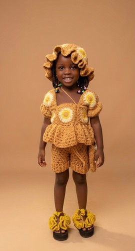 Ensemble deux pièces en crochet tournesol fait main