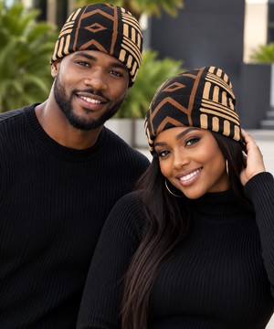 Bonnet tricoté à revers à imprimé afro | Accessoire afrocentré | Bynelo