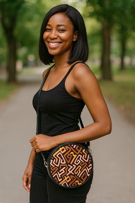 Round Sling Bag African Kuba Print