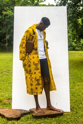 Papaya Punch Hooded Bogolan Cloak (Pre-Order)