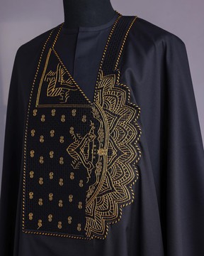A charcoal black, side pagoda embroidery details, agbada
