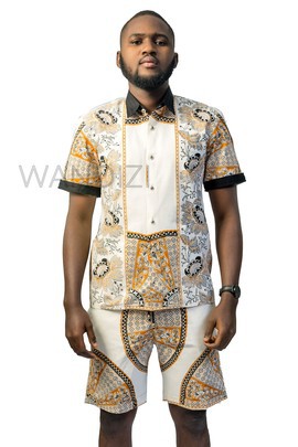 Biege Ankara Shirt, African Men Clothing, African Mens Wear, Ankara Shirt