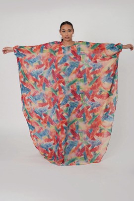 Oversized Multicolor Chiffon Sheer Maxi Kaftan Dress