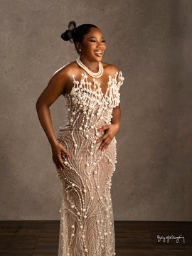 Robe de bal de luxe ornée de perles à la main, robe de mariée sirène, robe de gala d’anniversaire Asoebi