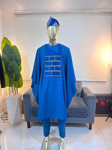A blue agbada for men with asoke cap best seller