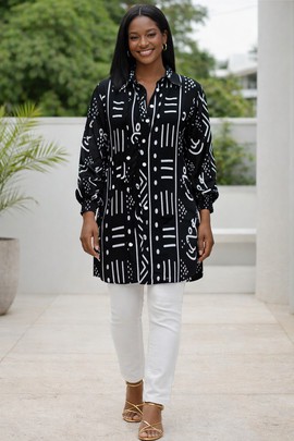 Mudcloth Black and White Timeless Muse Shirt Dress – Style that never fades